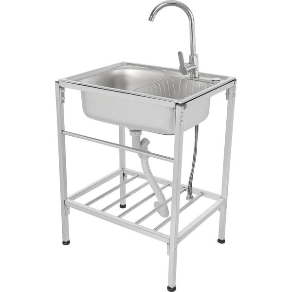 Lavello Indipendente - Lavello Con Rubinetteria - Acciaio Inox 304 - Vasca Singola - 60×45×15 Cm - Portata 60 Kg - Rettangolare - Argento-image