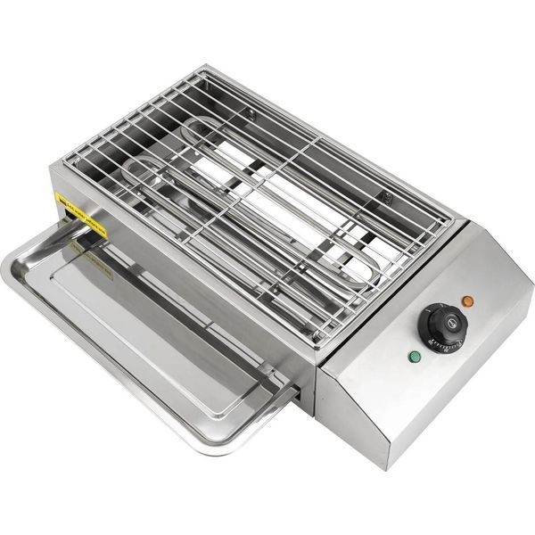 Griglia Elettrica Da Tavolo - Griglia Da Tavolo Bbq - 2600 W, Acciaio Inossidabile, Senza Fumo, Temperatura Regolabile, Per Interni Ed Esterni - Argento-image