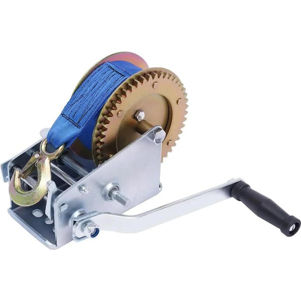 Verricello Manuale Per Rimorchi E Barche - Verricello A Cinghia - Forza Di Trazione 1588 Kg - Cinghia 10 M - 2 Marce - Manuale - Acciaio 45 - Argento-image