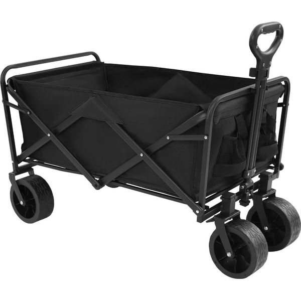 Carrello A Mano - Carrello Di Trasporto Pieghevole - Portata Fino A 115 Kg - Ruote All-Terrain - Per Giardino E Spiaggia - Attività All'aperto E Shopping - Nero-image
