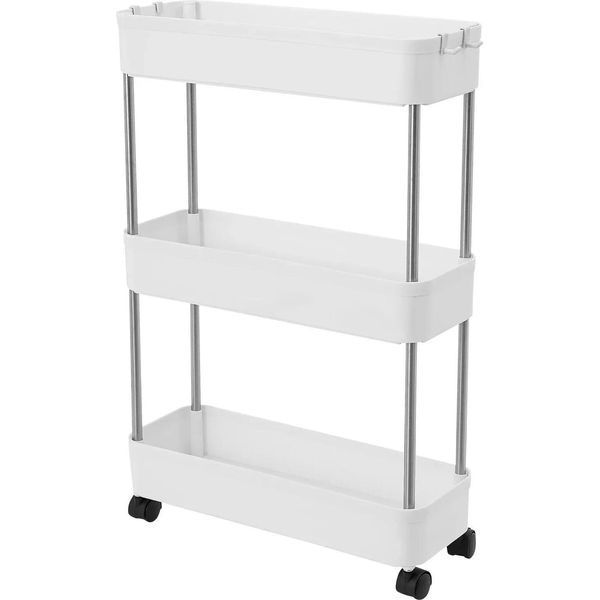 Scaffale Stretto Da Nicchia - Carrello - Larghezza 15 Cm - 3 Ripiani - Con Rotelle - Cucina/Bagno - Nero-image
