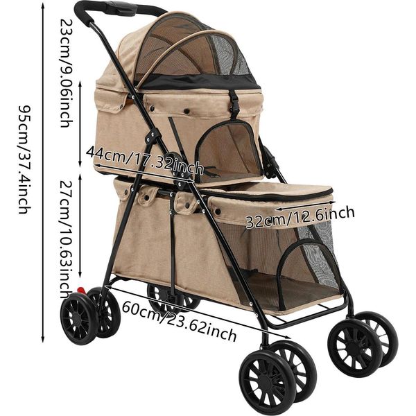 Passeggino Per Animali Domestici - Passeggino A Due Piani - Pieghevole - Per Cani E Gatti Di Piccola Taglia - Con Cestino Portaoggetti - Per Passeggiate E Viaggi - Blu Zaffiro-image