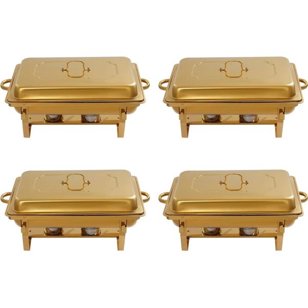 Scaldavivande - Set Chafing Dish - Confezione Da 4 - Acciaio Inossidabile - Scaldavivande - Scaldasuppe - Bagnomaria - Oro-image