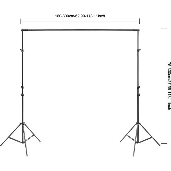 Supporto Per Sfondo - Treppiede Per Studio Fotografico - 3X3 M Regolabile - Plastica - Verniciato A Spruzzo - Per Eventi E Matrimoni - Nero-image