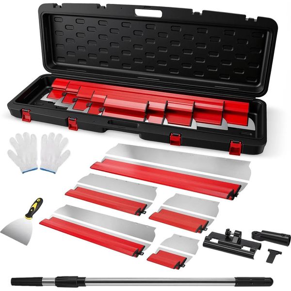 Set Di Spatole Per Cartongesso - 5 Pezzi - Misure 25/40/60/80/100 Cm - Lame In Acciaio Inossidabile - Per Stucco E Intonaco - Rosso-image