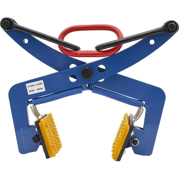 Pinza Per Sollevamento Pietre - Con Anello Di Sollevamento - Capacità Di Carico 300 Kg - Apertura Regolabile 10-30 Cm - Supporti In Gomma Antiscivolo - Acciaio Q235 - Blu/Giallo/Nero/Rosso-image