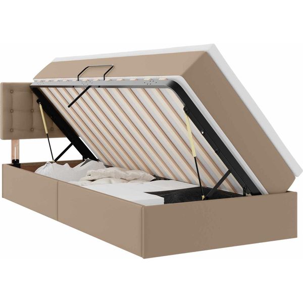 Vidaxl Letto Con Contenitore E Led Cappuccino 90 X 200 Cm Pelle Finta-image