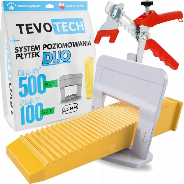 Tevotech Duo Set Sistema Di Livellamento Piastrelle Clip + Cunei + Pinza 1,5 Mm-image