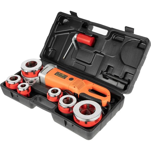 Filettatrice Elettrica Per Tubi - Set Di Filettatrici - 2300 W - Motore Interamente In Rame - 6 Teste Di Taglio Da 1,27 A 5,08 Cm - Ca - Per Tubi Metallici-image