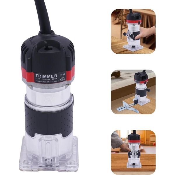 Fresatrice Verticale - Fresatrice Per Bordi - 800 W - 30000 Giri/Min - Pinza Di Serraggio Da 6,35 Mm - Piastra Di Base Trasparente - Con Valigetta - 220 V Ca - Nero-image