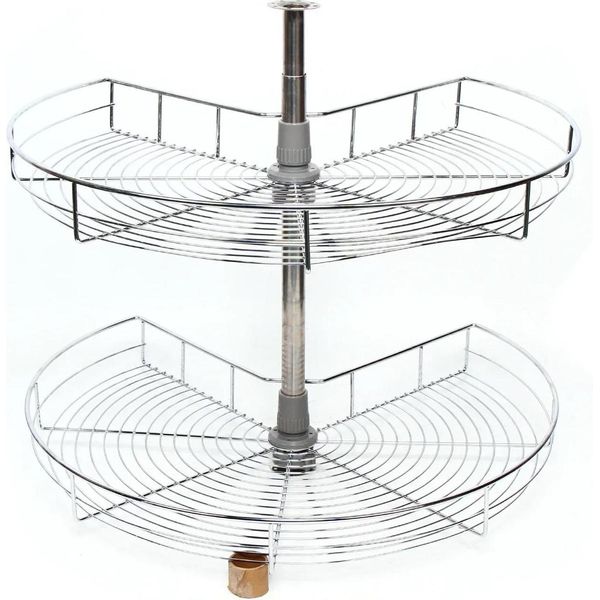 Carosello Da Cucina - Armadio Angolare Cestello In Filo Metallico - 2 Ripiani - Ruotabile Di 270° - Ripiano Girevole 71 Cm - Ferro - Argento-image