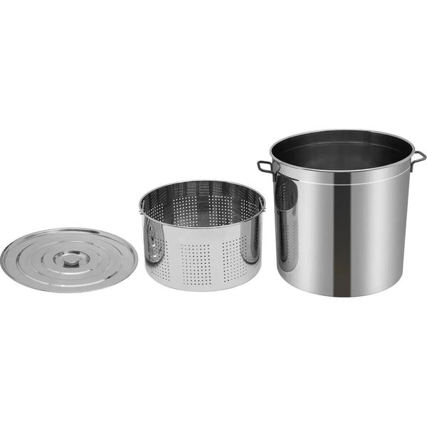 Pentola Grande - Pentola Per Minestra In Acciaio Inox Da 100 L - Con Coperchio E Cestello - Modello Rinforzato E Spesso - Per Uso Domestico E Professionale - Argento-image