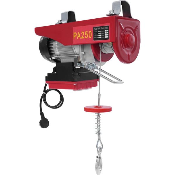 Argano Elettrico/Verricello - 550 W - Altezza Di Sollevamento 12 M - Sollevamento Singolo/Doppio 125/250 Kg - Telecomando - Rosso-image