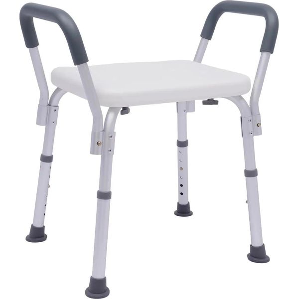 Sedia Da Doccia / Sgabello Da Doccia - Senza Schienale, Con Braccioli - Regolabile In Altezza Da 37 A 49 Cm - Portata Massima 150 Kg - Metallo - Dimensioni 49×41 Cm - Bianco-image