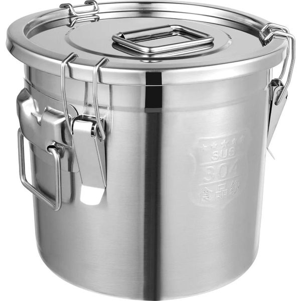 Contenitore Di Conservazione In Acciaio Inossidabile - Secchio/Contenitore - Ermetico Con Coperchio - 12 L - 28 X 25 Cm - Spessore 0,6 Mm - Per Riso E Cereali - Argento-image