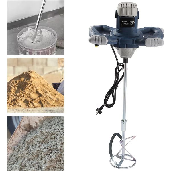 Miscelatore Per Malta E Vernici - Miscelatore Elettrico Manuale - 6 Velocità - 0-1200 Giri/Min - 1400 W - 220 V 50/60 Hz - Impugnatura Antiscivolo - Spina Ue - Blu-image