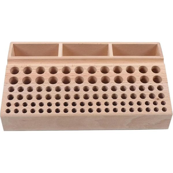 Portautensili In Legno Per Lavori In Pelle - 98 Fori - Realizzato A Mano - Per Lavori Artigianali In Pelle - Organizer Da Tavolo - Marrone Chiaro Caffè-image