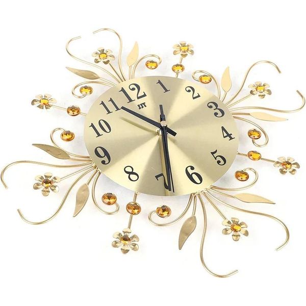 Orologio Da Parete - Analogico - 34,6 Cm Grande - Silenzioso Senza Ticchettio - Alimentato A Batteria - Metallo - Oro-image