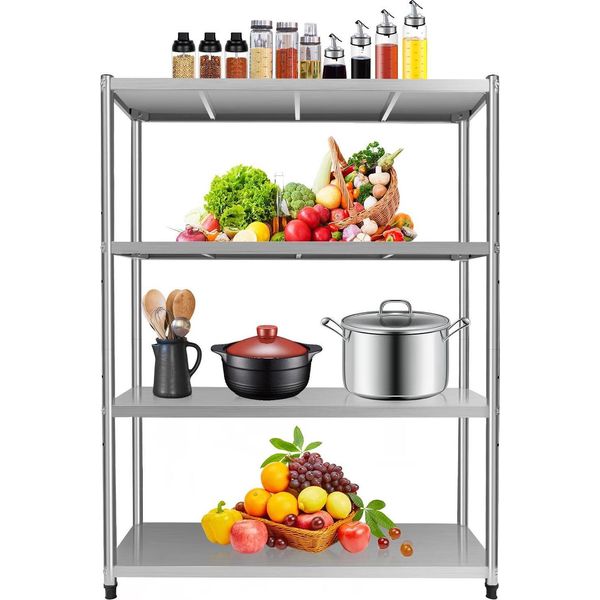 Scaffale In Acciaio Inox - 4 Ripiani - 120×40×150 Cm - Acciaio Inox 201 - Portata 50 Kg - Per Carichi Pesanti - Per Cucina/Magazzino/Garage - Argento-image