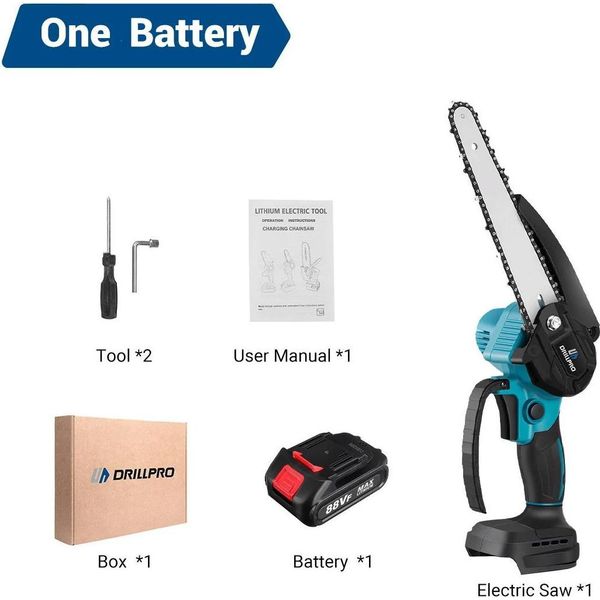 Motosega - Batteria - Lama Da 20 Cm - Motore Brushless - Batteria Da 7500 Mah - 1 Batteria Inclusa - 3000 W - 5 M/S - Argento-image