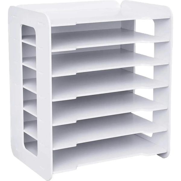 Organizer Da Scrivania - Scomparto Orizzontale A 7 Scomparti - Pvc - Per Ufficio, Casa, Scuola - Modello Da Tavolo - Bianco-image