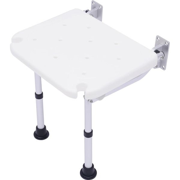 Sedile Ribaltabile Per Doccia Con Montaggio A Parete - Sedia Pieghevole - Portata 100 Kg - Regolabile In Altezza Da 42 A 53 Cm - Lega Di Alluminio - Seduta In Pe - Viti In Acciaio Inossidabile - Bianco-image