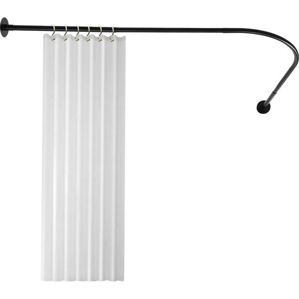 Asta Per Tenda Da Doccia - Asta Telescopica A Forma Di L - Acciaio Inossidabile 201 - Regolabile 72-95X90-130 Cm - Montaggio Senza Forature - Capacità Di Carico 8 Kg - Nero-image