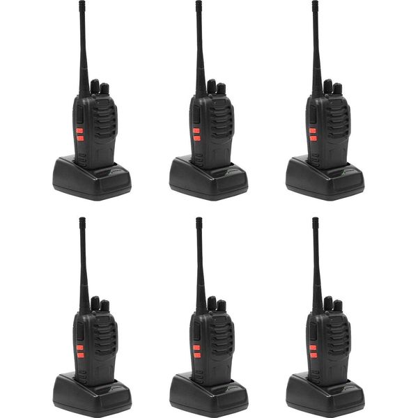 Set Walkie-Talkie - Confezione Da 6 - Uhf 400-470 Mhz - Portata 1-5 Km - Batteria Ricaricabile Da 1500 Mah - 24 Ore In Standby - Nero-image