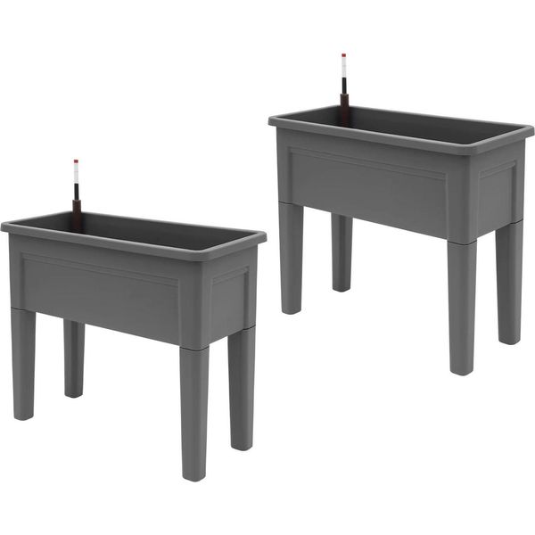 Aiuola Rialzata - Cassetta Per Piante Su Piedini - Set Da 2 - 75×34,5×65,5 Cm - 25 Kg Per Cassetta - Pp E Gomma - Grigio-image