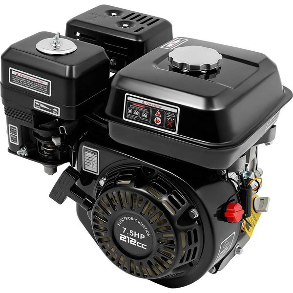 Motore A Benzina 212 Cc - Motore Multiuso A 4 Tempi - 7,5 Cv (Hp) - Raffreddato Ad Aria Ohv - Avviso Livello Olio - Basso Consumo Di Carburante - Nero-image