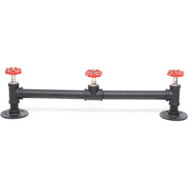 Appendiabiti Industriale A Ganci Per Tubi Dell'acqua - Appendiabiti E Portasciugamani Da Parete - Tre Ganci - Lunghezza 50 Cm - Diametro 2 Cm - Capacità Di Carico 30 Kg - Ferro - Nero-image