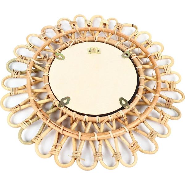 Specchio In Rattan - Specchio Da Parete - Rotondo Ø 20 Cm - Rattan + Abs - Stile Classico - Portatile - Per Bagno - Marrone-image
