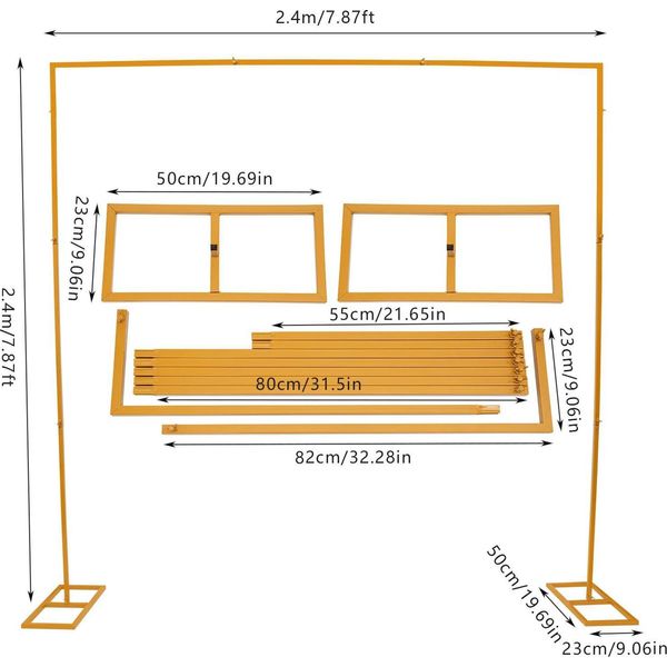 Arco Nuziale E Supporto Per Sfondo - Struttura In Metallo - 2,4 M - Autoportante - Stabile - Facile Da Montare - Oro-image