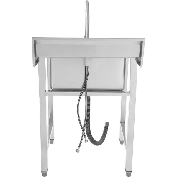 Lavello Da Ristorazione Indipendente In Acciaio Inossidabile - Vasca Singola - 60×60×93 Cm - Rubinetto Orientabile A 360° - Quadrato - Tubo Di Scarico Da 80 Cm - Argento-image