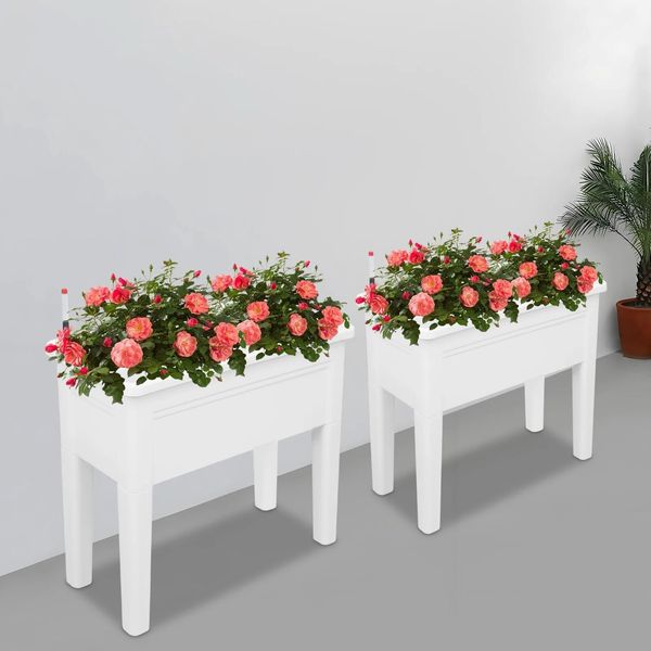 Set Di 2 Aiuole Rialzate - Aiuola Rialzata - 25 Kg Per Cassetta - 75 X 34,5 X 65,5 Cm - Plastica Pp E Gomma - Bianco-image