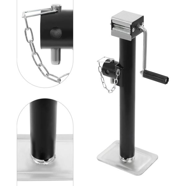 Cric Per Rimorchio - Piedino Di Supporto - Manuale - Altezza Di Sollevamento 38 Cm - Capacità Di Carico 2268 Kg - Acciaio Q235 - Per Roulotte, Barche, Camper - Nero-image
