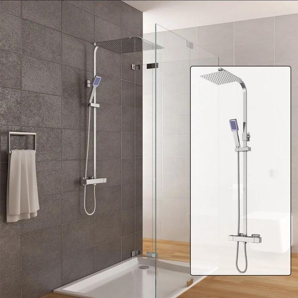 Set Doccia - Miscelatore E Asta Doccia - Doccia A Pioggia/Sistema Doccia - Soffione Doccia Quadrato In Acciaio Inox 30 X 30 Cm - Cromo-image