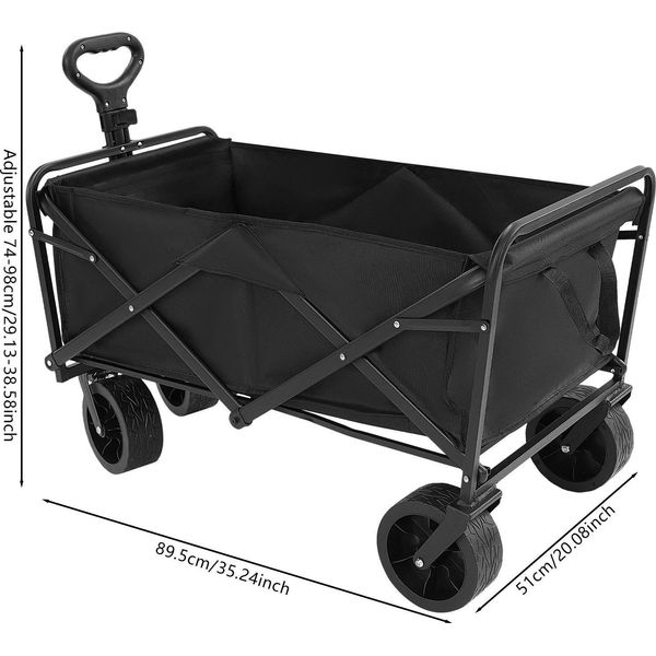 Carrello Pieghevole - Carrello Di Trasporto - Capacità Di Carico 115 Kg - 4 Ruote - Per Carichi Pesanti - Per Campeggio/Spiaggia/Giardino - Nero-image