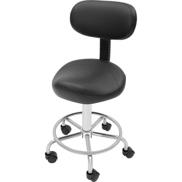 Sedia A Sella - Sgabello Da Lavoro - Seduta Ergonomica - Regolabile In Altezza - Girevole A 360° - Con Rotelle E Schienale - Nero-image