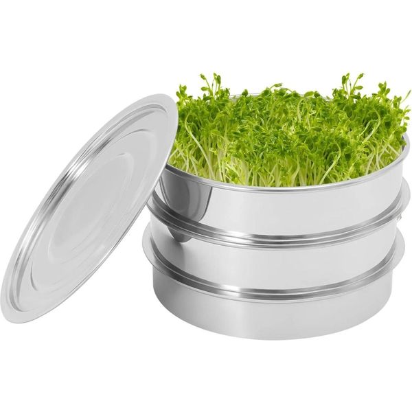 Vassoio Di Coltivazione - Vassoio Idroponico Per Germogli E Microverdure - Acciaio Inossidabile - Con Coperchio - Argento-image
