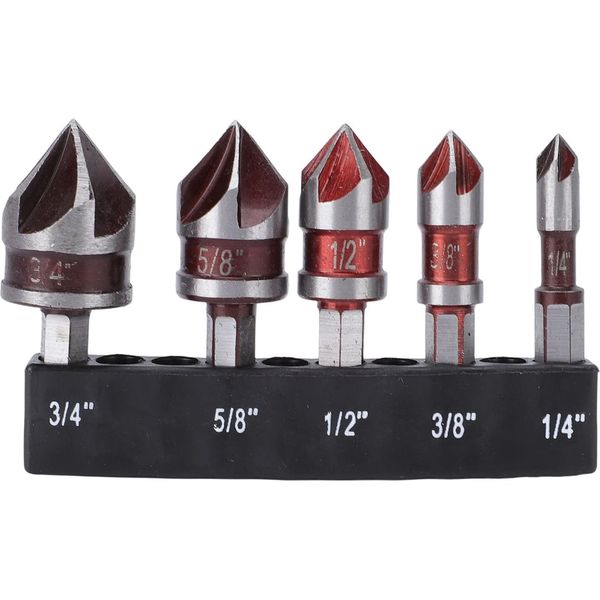 Set Di 5 Punte Da Trapano Con 5 Scanalature, Cobalto, M35, Utensile Con Smusso A 85 Gradi, 1/4 Di Pollice, 3/8 Di Pollice, 1/2 Di Pollice, 5/8 Di Pollice, 3/4 Di Pollice, Gambo Esagonale Imperiale-image