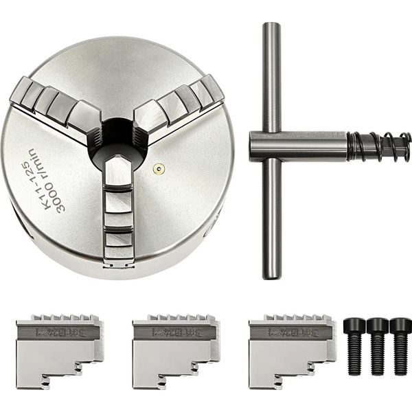 Mandrino Di Precisione - Mandrino A 3 Griffe - Ø125 Mm - 3000 Giri/Min - Manuale - Acciaio/Ferro - Per Tornio - Argento-image