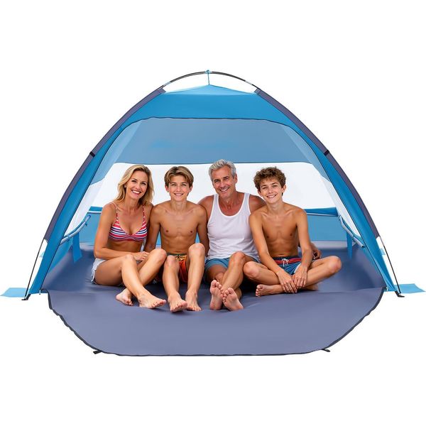 Vevor Tenda Da Spiaggia Con Protezione Solare Per 4 Persone, Protezione Upf 50+, Tenda Da Spiaggia Portatile Con Borsa Per Il Trasporto E Picchetti, Ombrellone Da Spiaggia Leggero Per Campeggio, Pesca, Picnic, Tenda Parasole-image