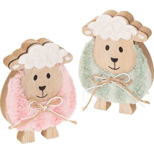 Figurine Decorative Primaverili In Legno A Forma Di Pecora Per La Tavola E Le Decorazioni Pasquali, 6 Pezzi-image