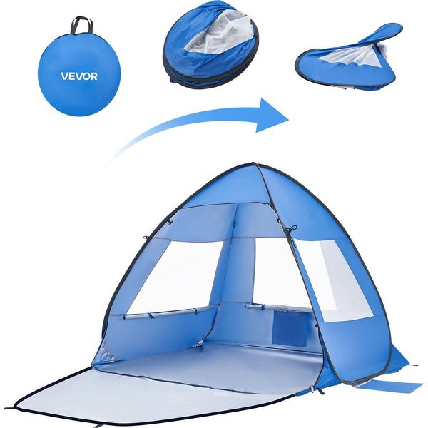 Vevor Tenda Da Spiaggia Parasole Per 2 Persone, Protezione Upf 50+, Tenda Da Spiaggia Portatile Con Borsa Per Il Trasporto E Picchetti In Metallo, Ombrellone Da Spiaggia Compatto Per Campeggio, Pesca, Picnic, Tenda Parasole-image