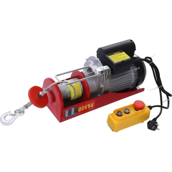 Argano Elettrico - Sollevatore A Fune - 1300 W - Capacità Di Carico 400-800 Kg - Interruttore Di Emergenza - Con Cavo - Rosso-image