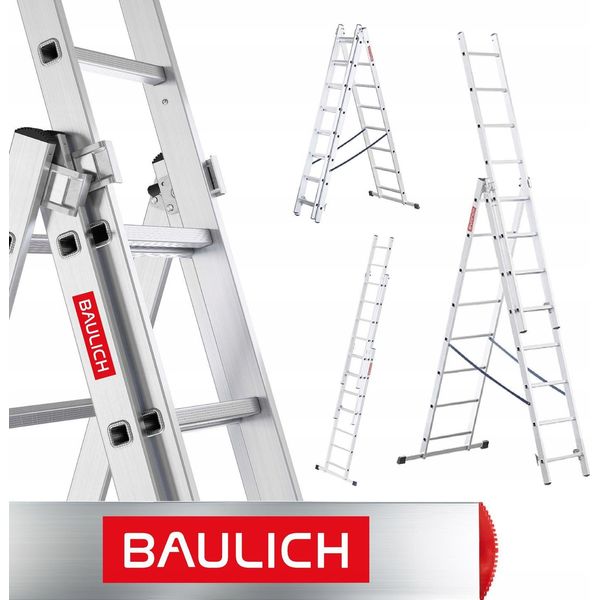 Edilizia | Scala - Scala In Alluminio - 3X8 Gradini - Pieghevole - Scala Multifunzionale - Stabilizzatore Incluso - Leggera - Portata 150 Kg-image