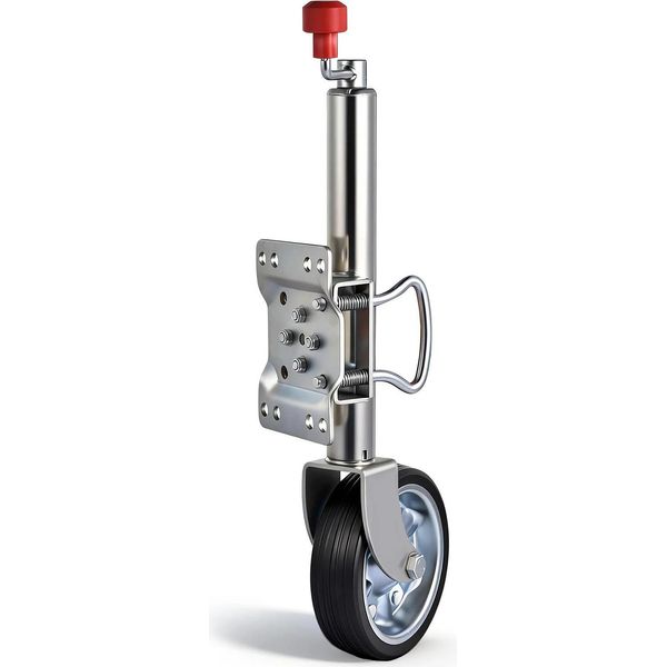 Cric Per Rimorchio Con Ruota - Ruota Di Supporto - Portata 680 Kg - Ruota In Gomma Piena - Acciaio Zincato - Argento-image