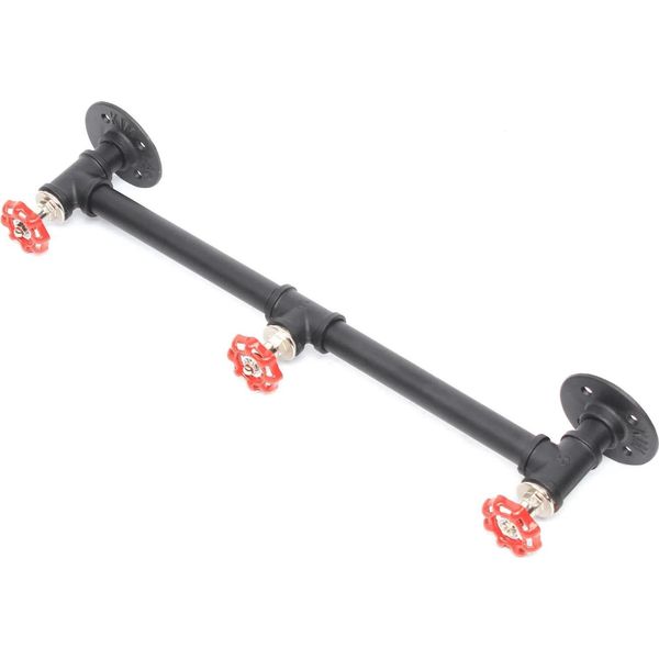 Portasciugamani Industriale Vintage - Barra Singola Con 3 Ganci - Lunghezza 50 Cm - Tubo Ø 2 Cm - Ferro - 30 Kg Max - Nero-image