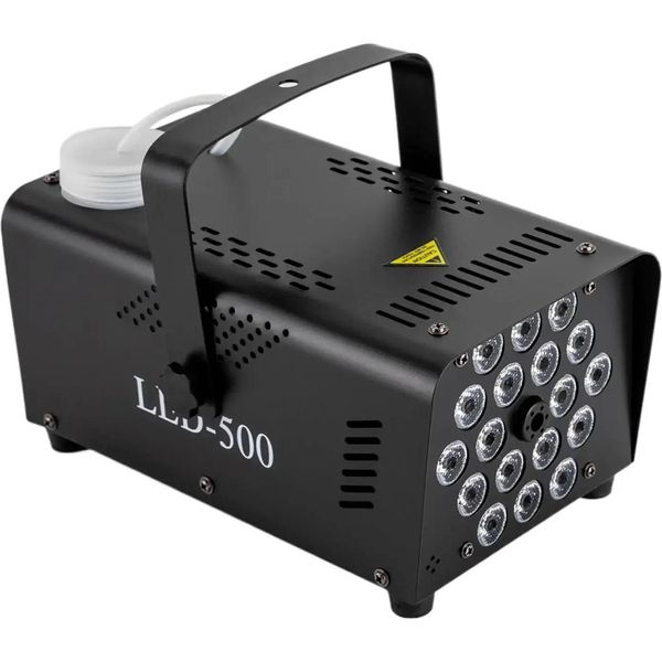 Macchina Del Fumo Rgb Led - Mini 500 W - 18 Led - Telecomando Wireless - 13 Colori - Spina Ue - 220-240 V - Nero-image